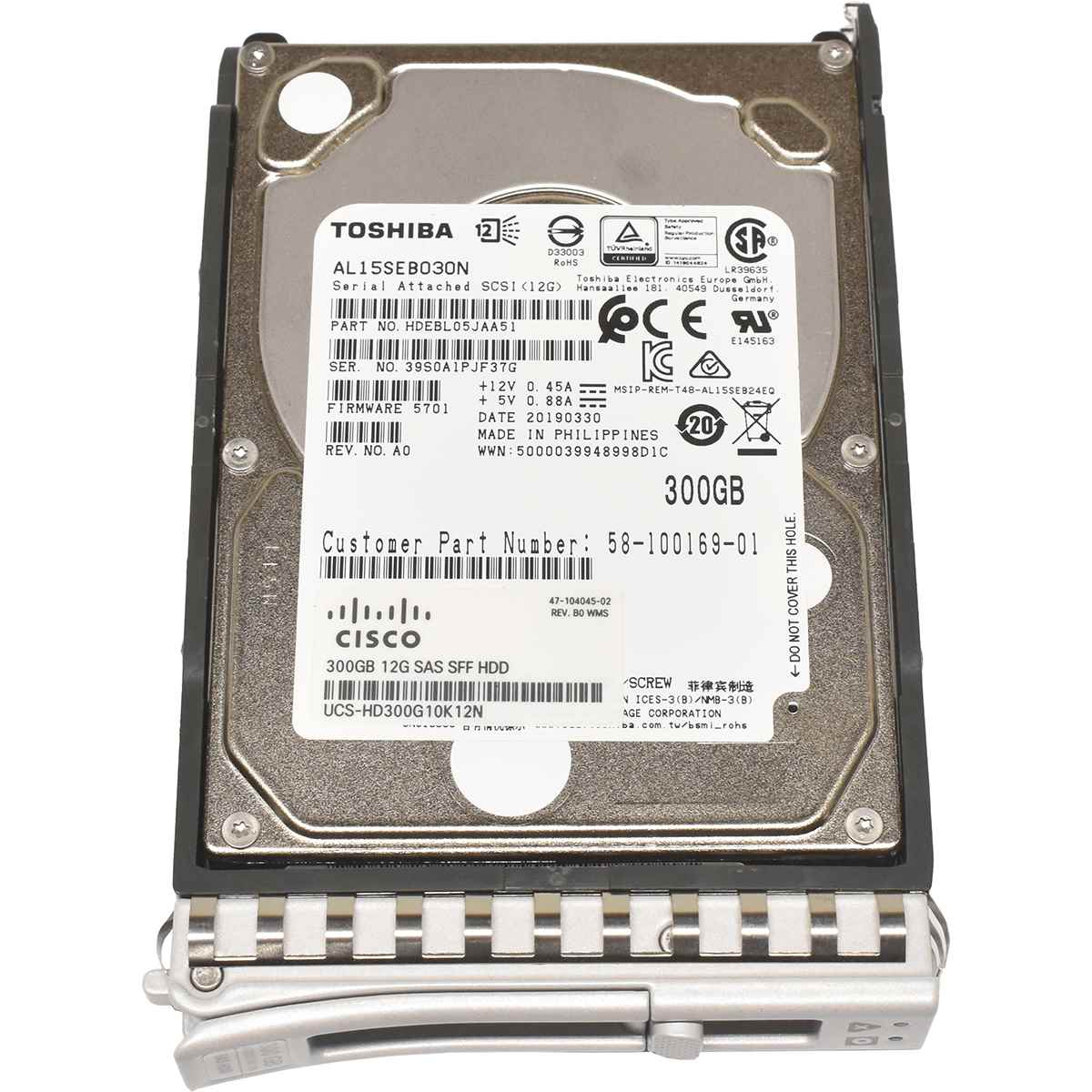 Cisco Toshiba 300GB 2.5" 10K 12G SAS SFF HDD Festplatte AL15SEB030N UCS-HD300G10K12N USC C240 M5 Cisco Toshiba 300GB 2.5" 10K 12G SAS SFF HDD Festplatte AL15SEB030N UCS-HD300G10K12N USC C240 M5