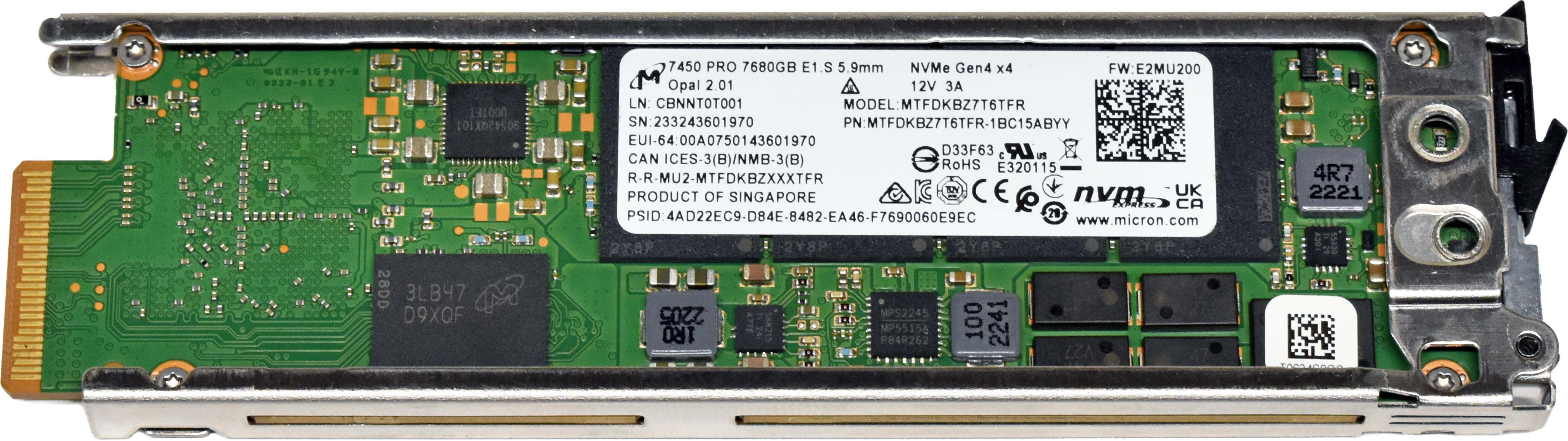 Lenovo Micron 7450 PRO MTFDKBZ7T6TFR 03GX714 7.68TB E1.S NVMe OPAL SED SSD