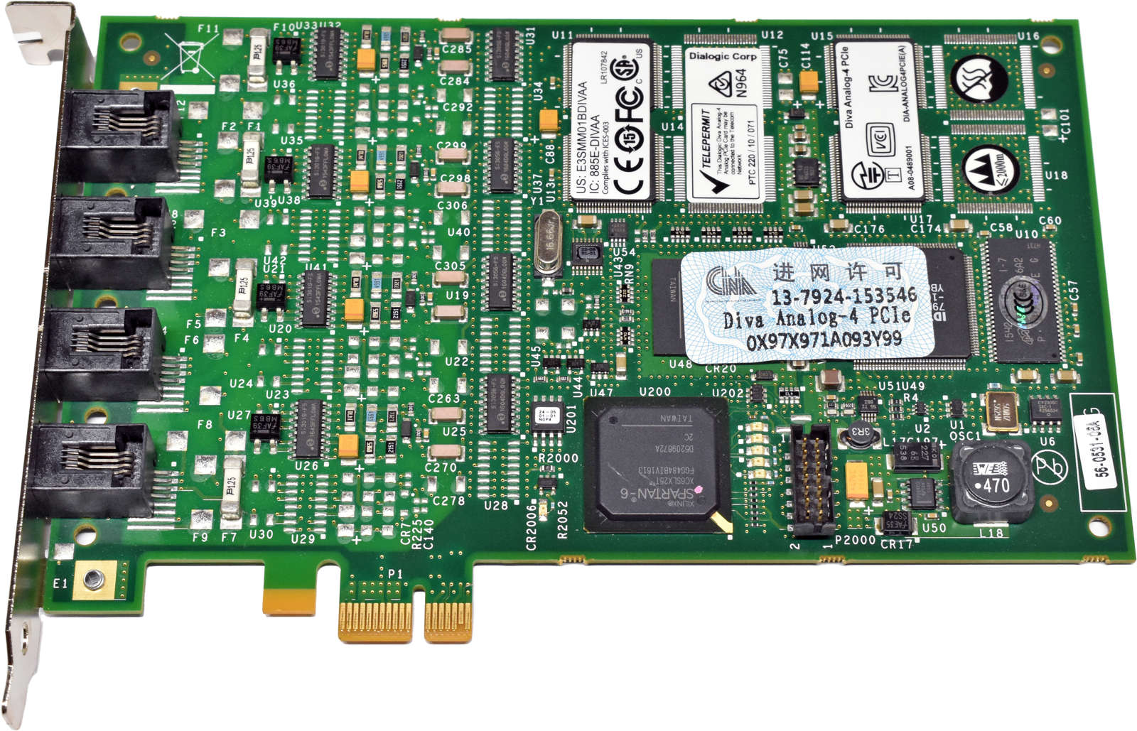 Dialogic-Diva-Analog-4-PCIe-50-0425-06A-56-0531-06-003.jpg Dialogic Diva Analog-4 PCIe 50-0425-06A 56-0531-06A Voice Card 4x RJ-10