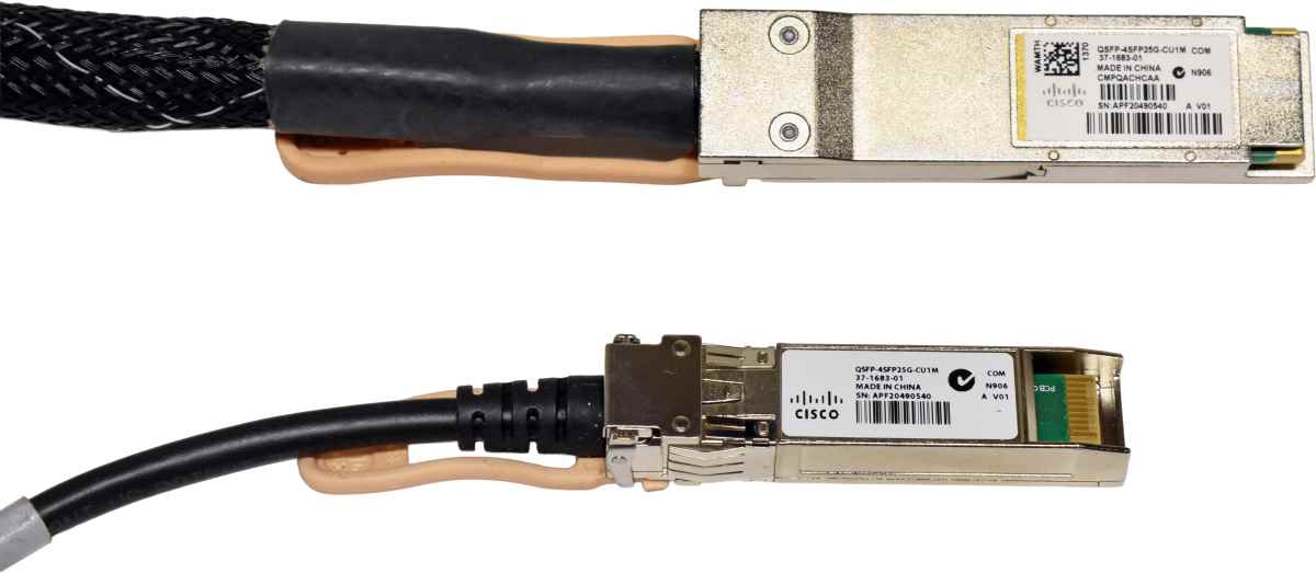 Cisco 37-1683-01 100GBASE QSFP - 4x SFP-25G 1m Passive Copper Splitter Cable Cisco 37-1683-01 100GBASE QSFP - 4x SFP-25G 1m Passive Copper Splitter Cable
