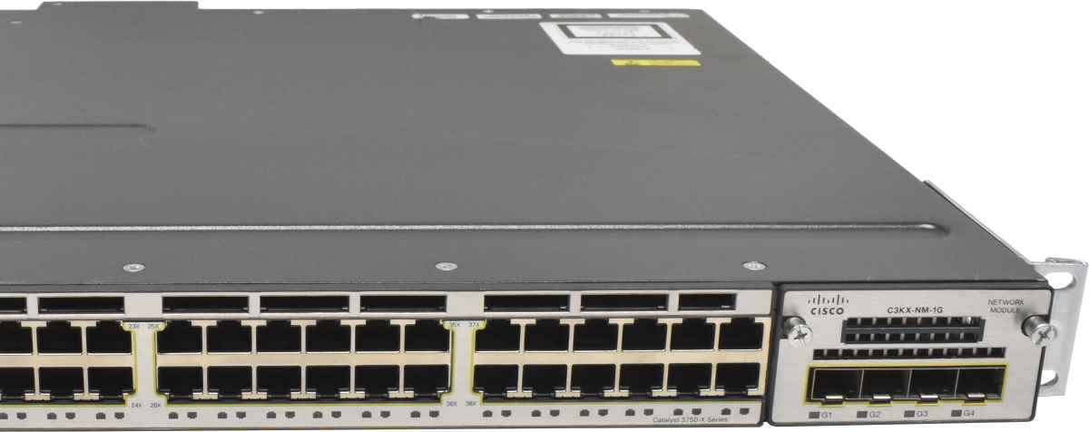Cisco WS-C3750X-48T-S 48-Port RJ-45 GE Switch 1x PSU + C3KX-NM-1G Rack Ears Cisco WS-C3750X-48T-S 48-Port RJ-45 GE Switch 1x PSU + C3KX-NM-1G Rack Ears