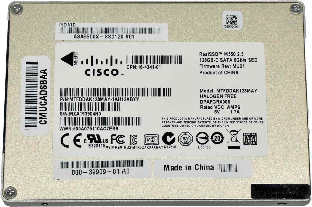 Cisco Micron 128GB ASA5500X-SSD120 16-4341-01 MTFDDAK128MAY 2.5" 6G SATA SSD Cisco Micron 128GB ASA5500X-SSD120 16-4341-01 MTFDDAK128MAY 2.5" 6G SATA SSD
