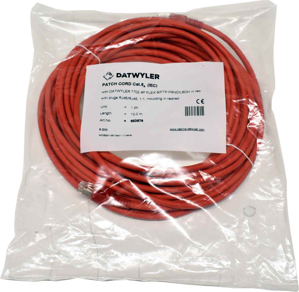 Dätwyler 10m 653676 Copper Patch Cord RJ-45 Cat.6A IEC red NEW NEU Dätwyler 10m 653676 Copper Patch Cord RJ-45 Cat.6A IEC red NEW NEU