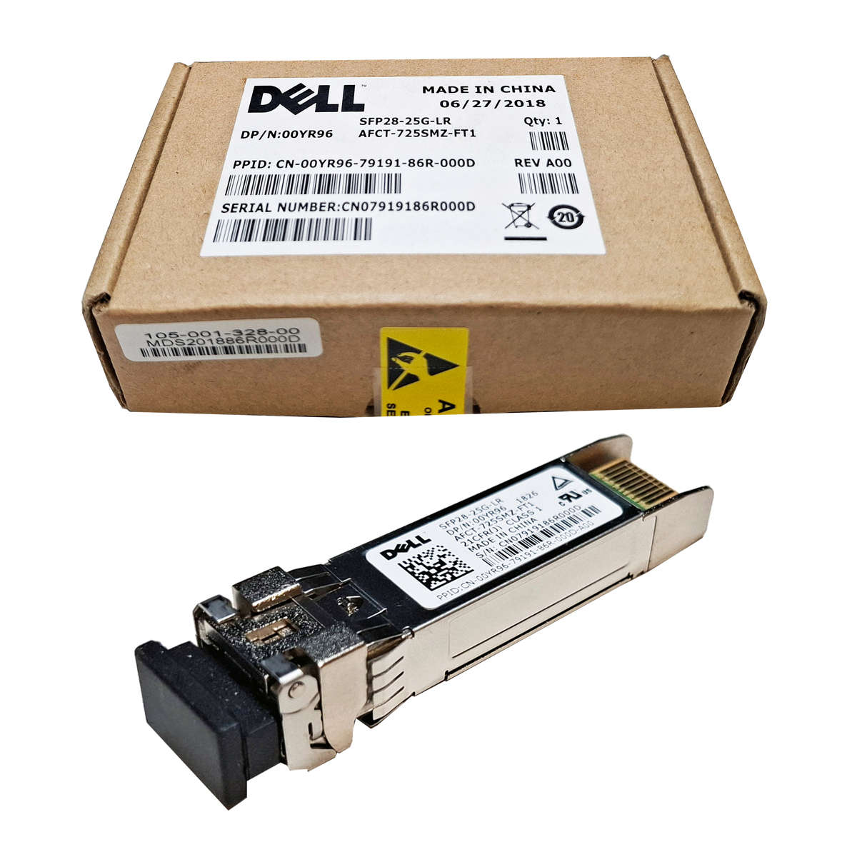 Dell-00YR96-Avago-SFP28-25G-LR-Transceiver-AFCT-72-001.jpg Dell 00YR96 Avago SFP28-25G-LR Transceiver AFCT-725SMZ-FT1 25Gbps 1310 nm 10 km