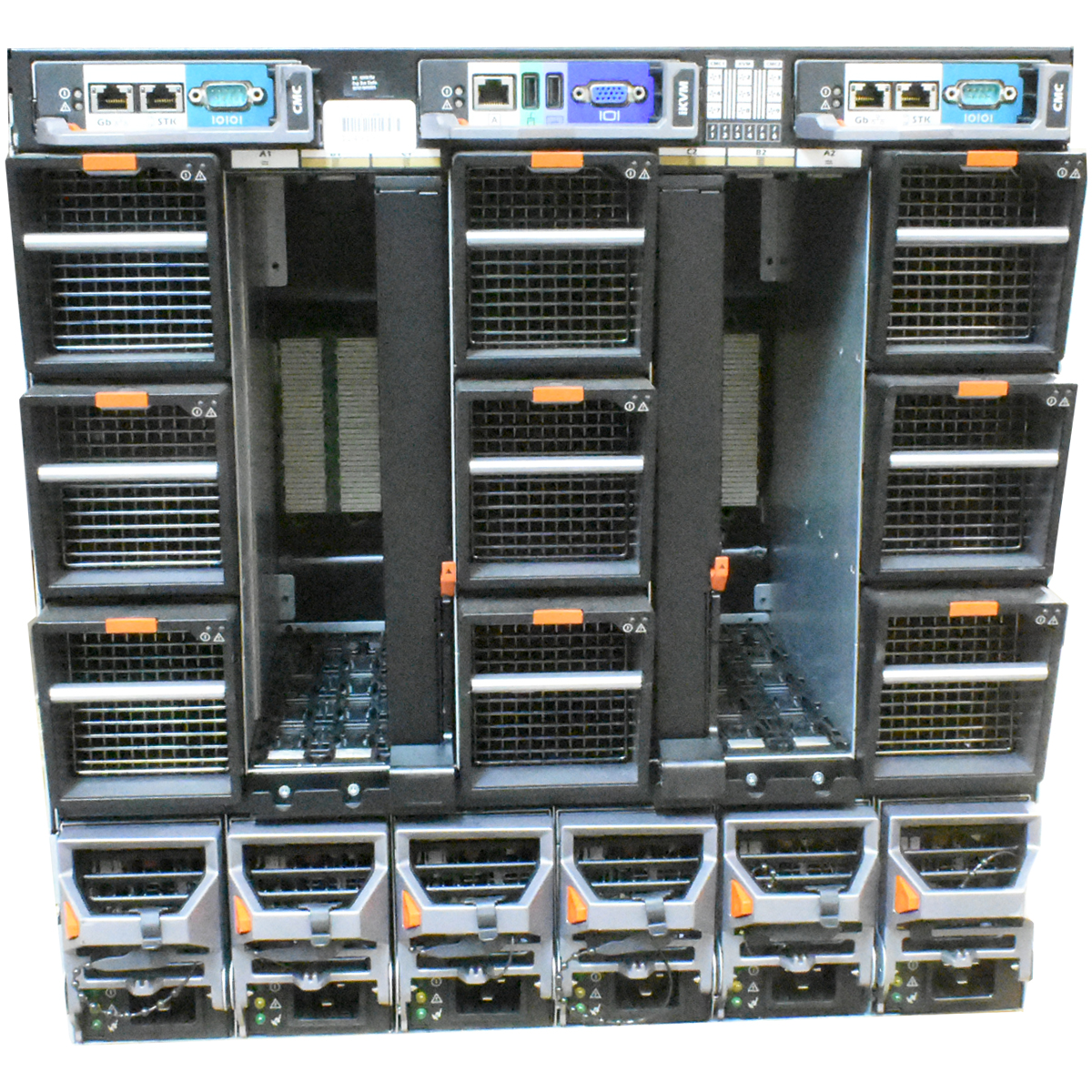 Dell PowerEdge M1000e BladeCenter BMX01 6x C2700A PSU 2x RK095 iKVM 0K036D 10U Dell PowerEdge M1000e BladeCenter BMX01 6x C2700A PSU 2x RK095 iKVM 0K036D 10U