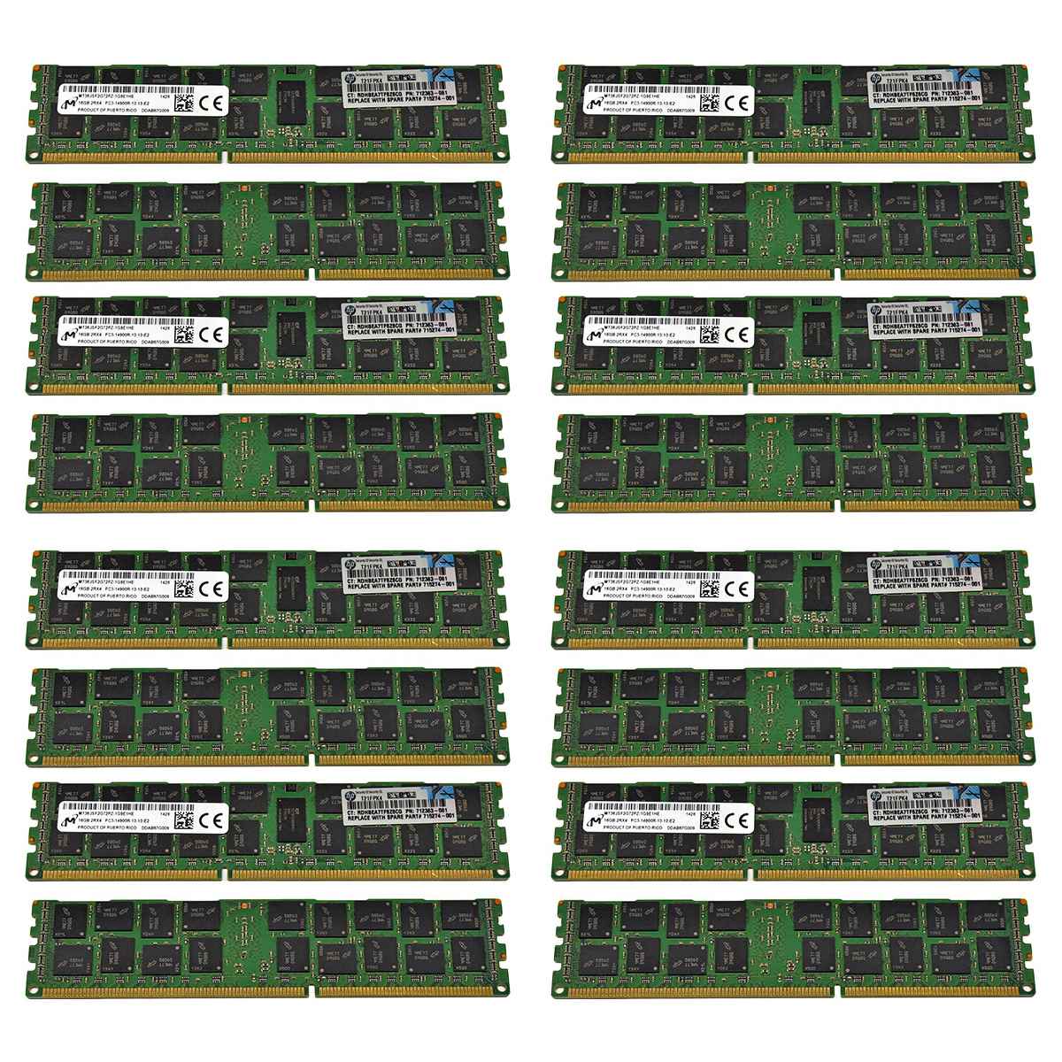 128 GB HP Micron 8x16 GB PC3-14900R 2Rx4 RAM REG ECC DDR3 MT36JSF2G72PZ-1G9E1 712383-081