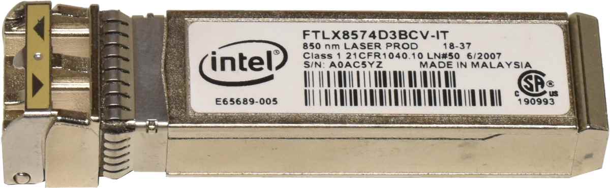 Intel Finisar FTLX8574D3BCV-IT SFP+ 10Gb 850nm Transceiver E65689-005 Intel Finisar FTLX8574D3BCV-IT SFP+ 10Gb 850nm Transceiver E65689-005