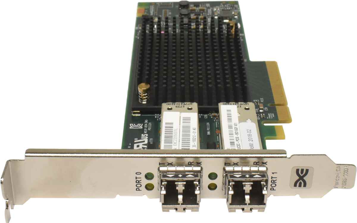 Cisco Emulex UCSC-PCIE-BD16GF Dual-Port 16GB FC PCIe 3.0 x8 Host Bus Adapter 30-100212-01 + 2x GBIC FP Cisco Emulex UCSC-PCIE-BD16GF Dual-Port 16GB FC PCIe 3.0 x8 Host Bus Adapter 30-100212-01 + 2x GBIC FP
