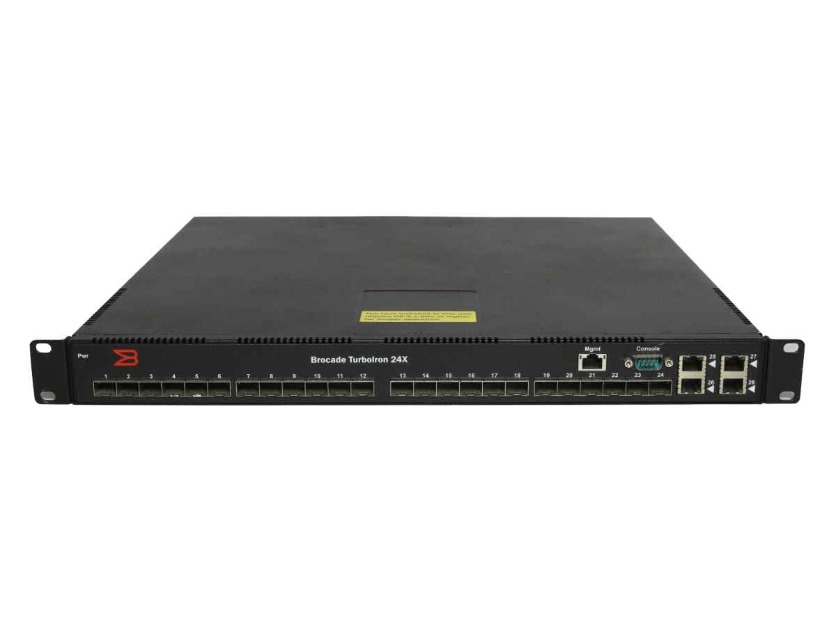 Brocade TurboIron 24X TI-24X-AC 80-1002604-05 24-Port SFP+ 10GE Switch 4x 1G RJ-45 +2 Mini GBICs