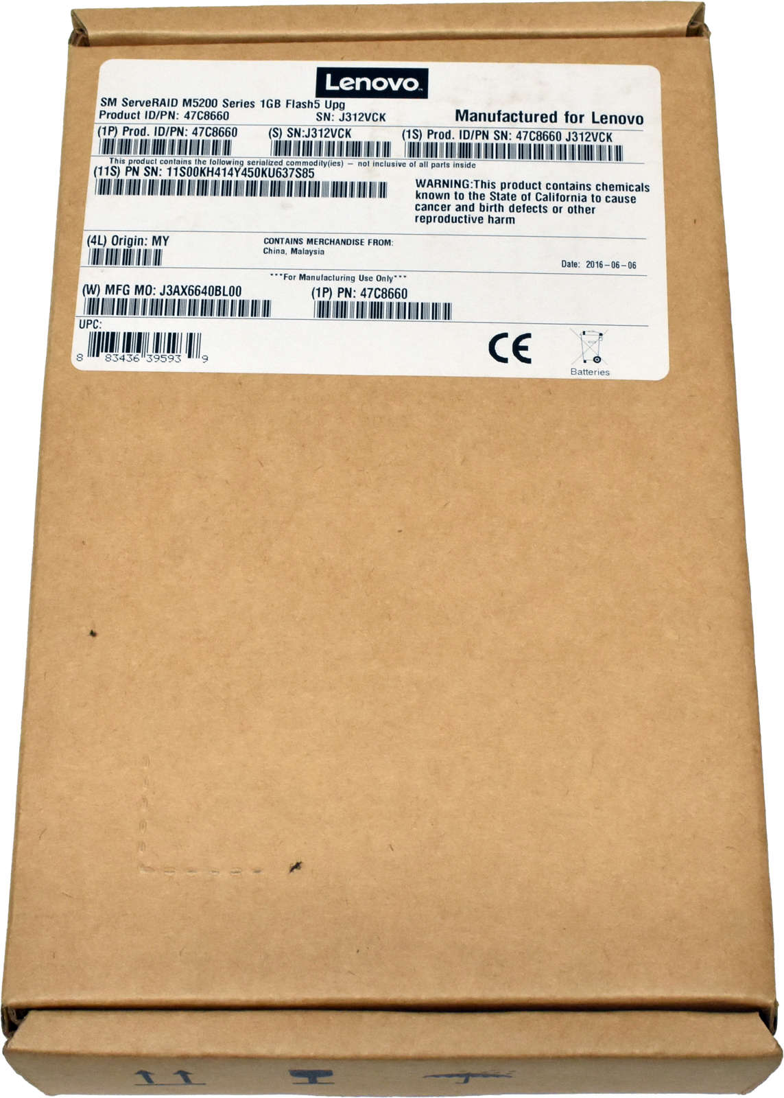 ServeRAID M5200 Series 1GB Flash/RAID 5 Upgrade 47C8660 New Neu