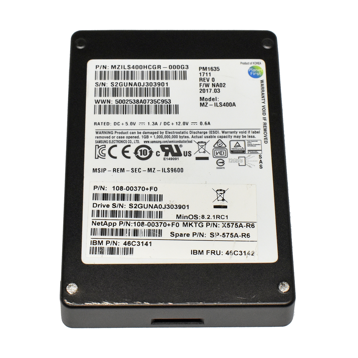 Samsung NetApp IBM 400 GB 12 GB/s 2.5" SSD MZ-ILS400A 46C3142 46C3141 108-00370 MZILS400HCGR Samsung NetApp IBM 400 GB 12 GB/s 2.5" SSD MZ-ILS400A 46C3142 46C3141 108-00370 MZILS400HCGR