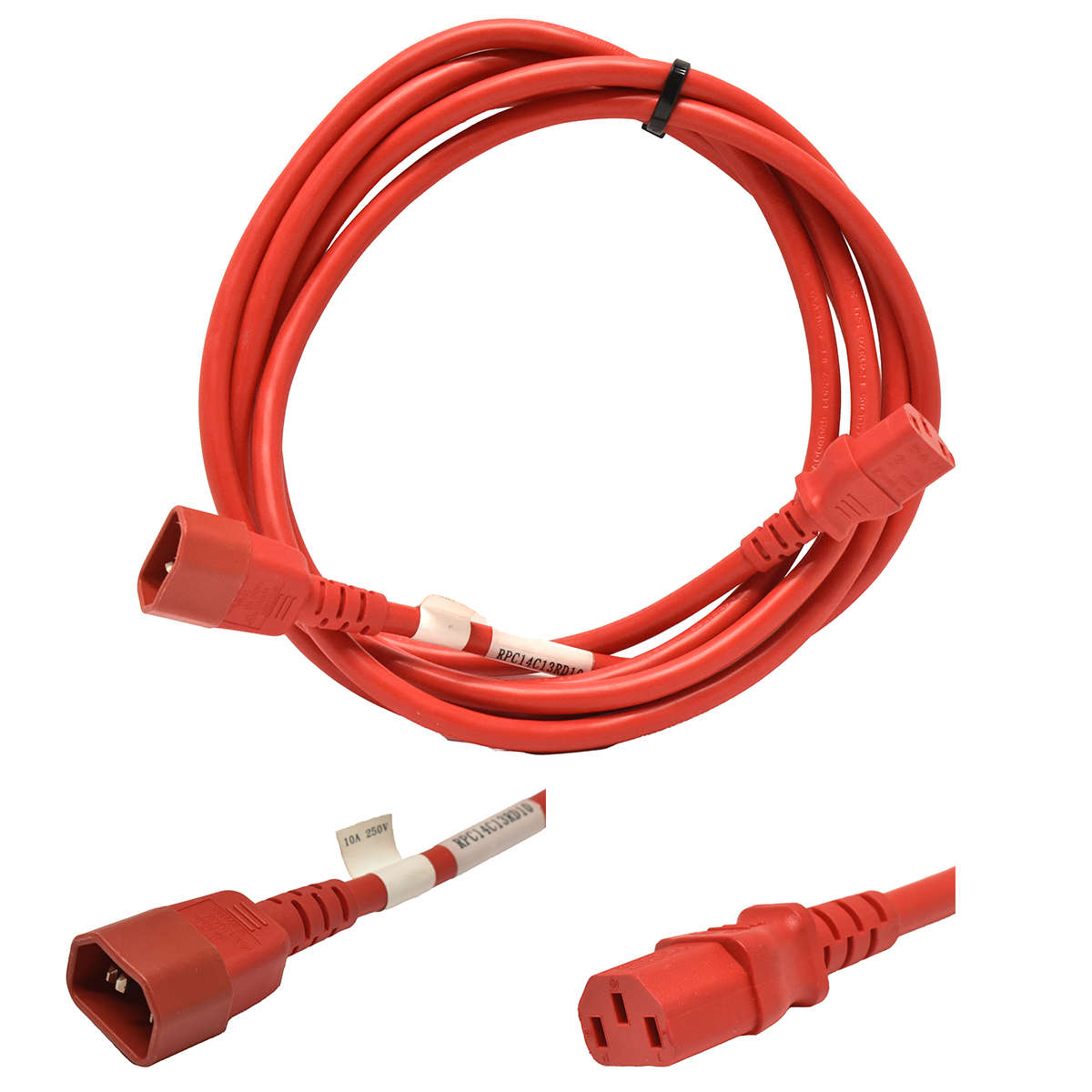 50xYung Netzkabel C14 Power Kabel -ROT 3m 10A 250V Verlängerung RPC14C13RD10