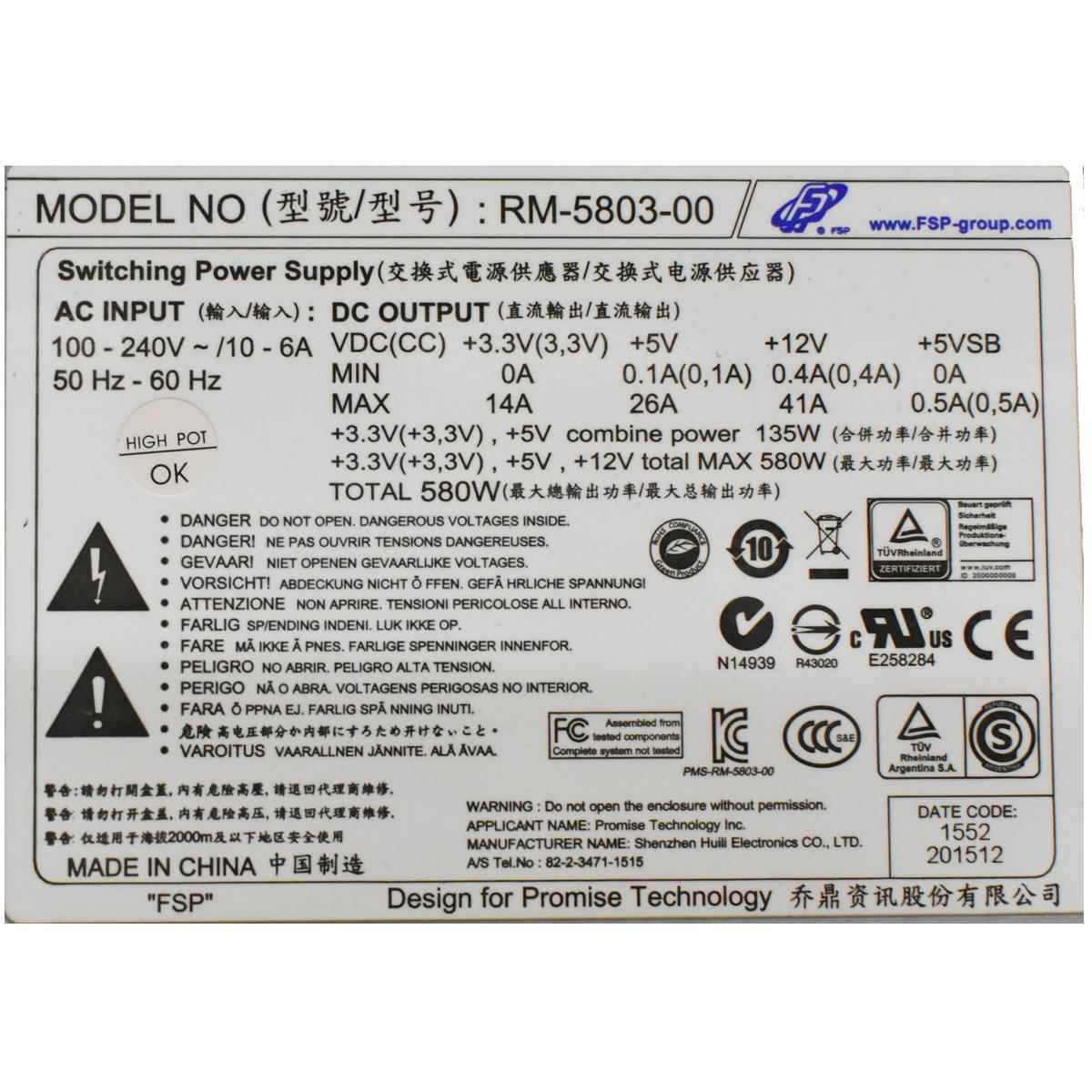 Promise Netzteil Power Supply FSP RM-5803-00 580W 9YA5800104 Storage JX30 3U