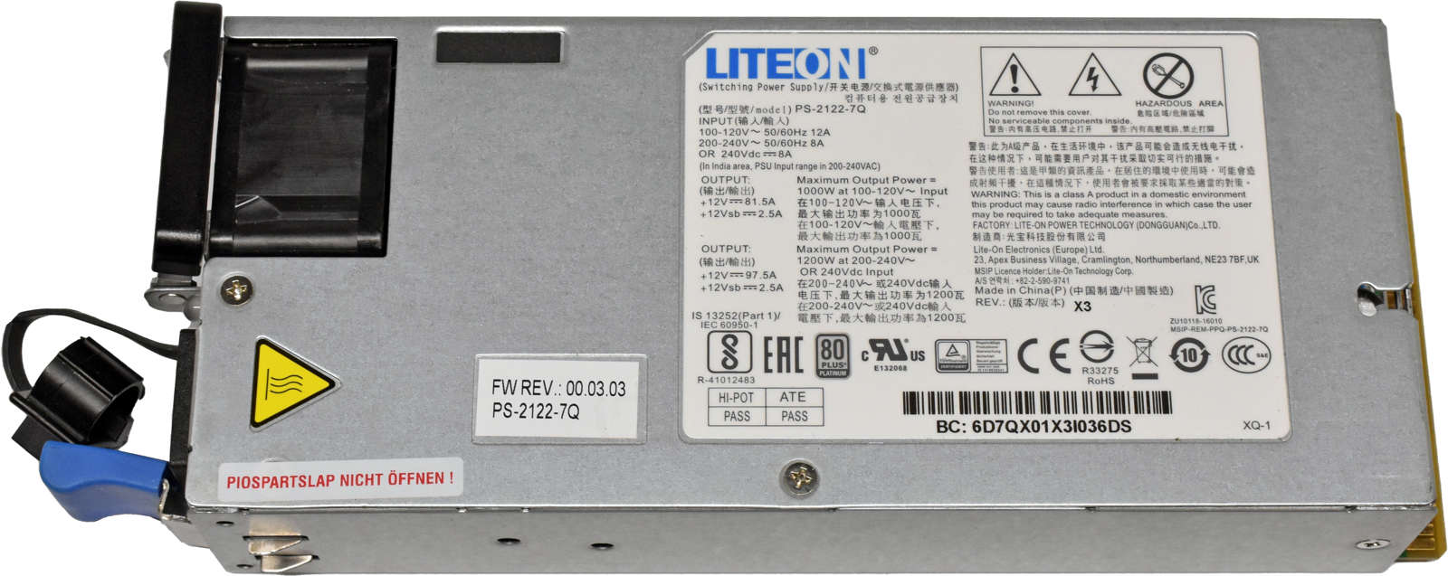 LiteOn PS-2122-7Q 1000W / 1200W Power Supply 80 Plus Platinum für Quanta Server