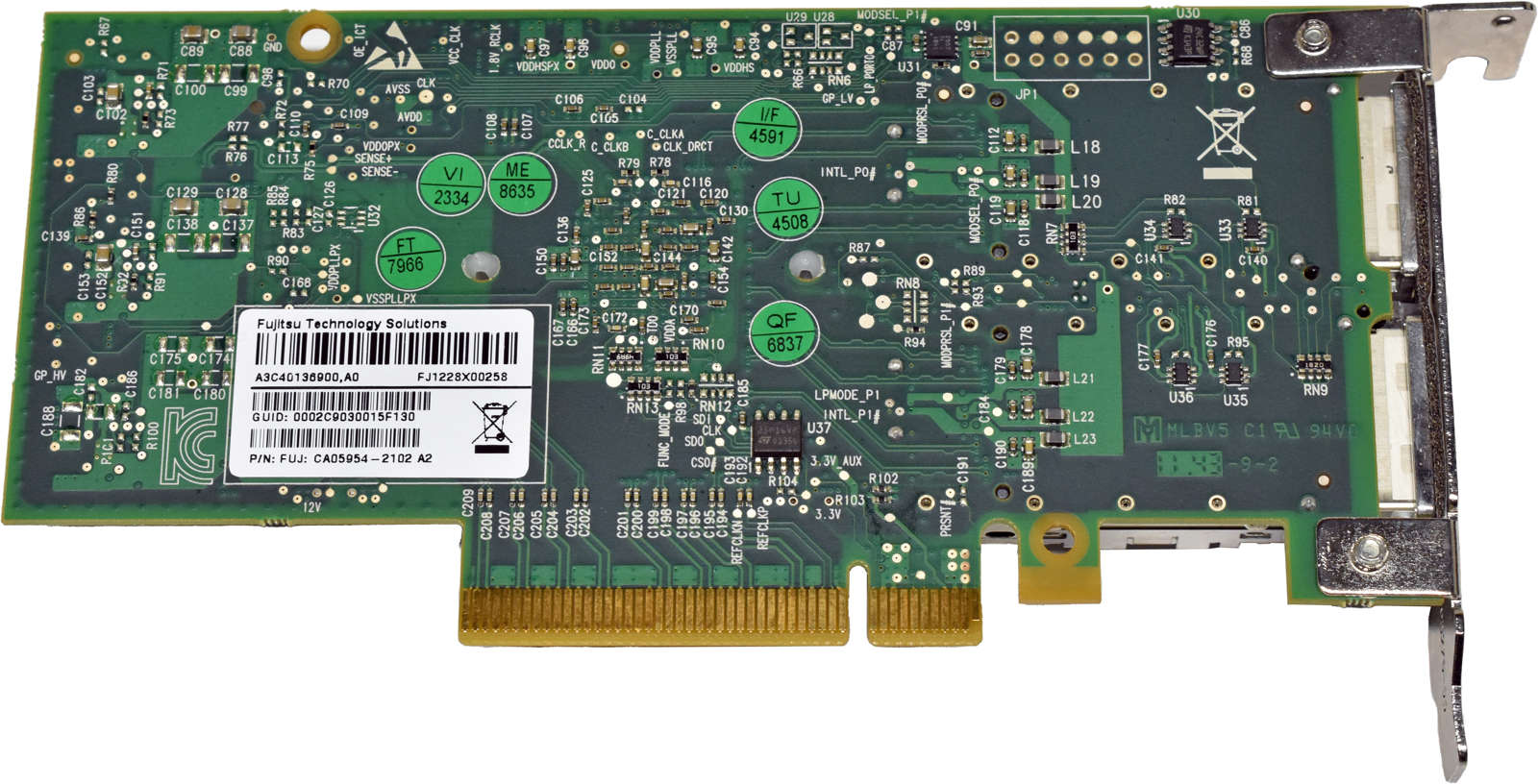 Fujitsu-CA05954-2102-A3C40136900-Dual-Port-FDR-54G-004.jpg Fujitsu CA05954-2102 A3C40136900 Dual-Port FDR 54G QSFP+ Infiniband HCA Network Adapter PCIe x8