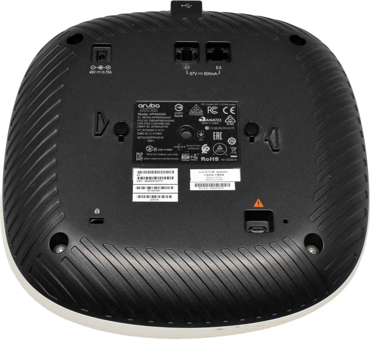 Aruba AP-345-RW APIN0345 JZ031A Dual Radio 4x4:4 MU-MIMO 5-GHz 802.11ac WLAN Access Point Aruba AP-345-RW APIN0345 JZ031A Dual Radio 4x4:4 MU-MIMO 5-GHz 802.11ac WLAN Access Point