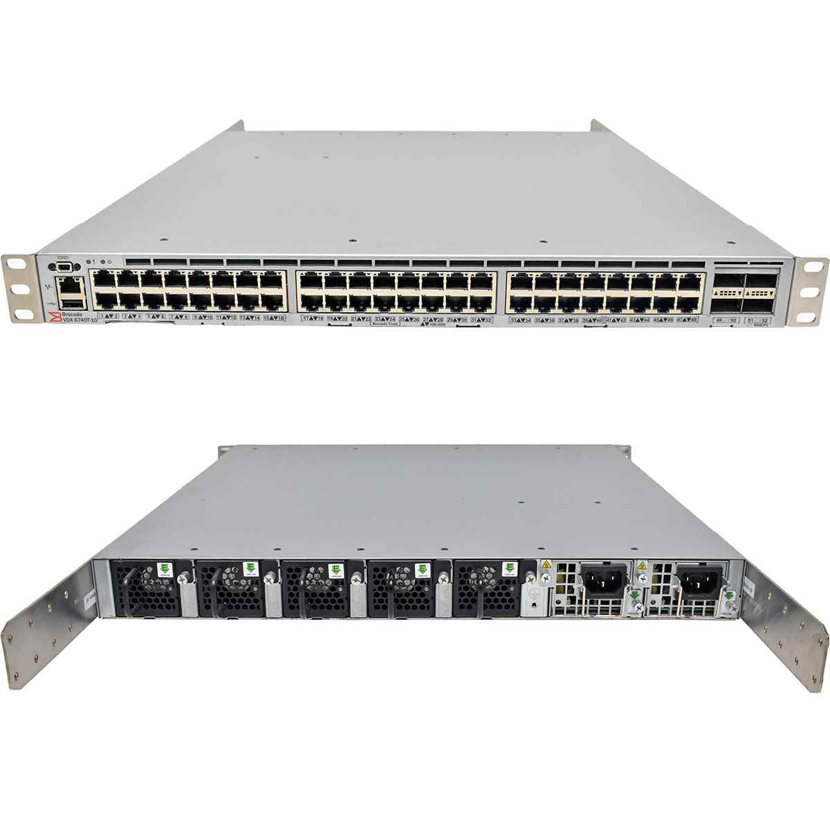 Brocade VDX 6740T-1G XBR-VDX6740T-56-1G-F 48-Port RJ-45 10GE Switch 4x 40G QSFP+ Rack Ears Brocade VDX 6740T-1G BR-VDX6740T-56-1G-F 48-Port RJ-45 10GE Switch 4x 40G QSFP+ Rack Ears
