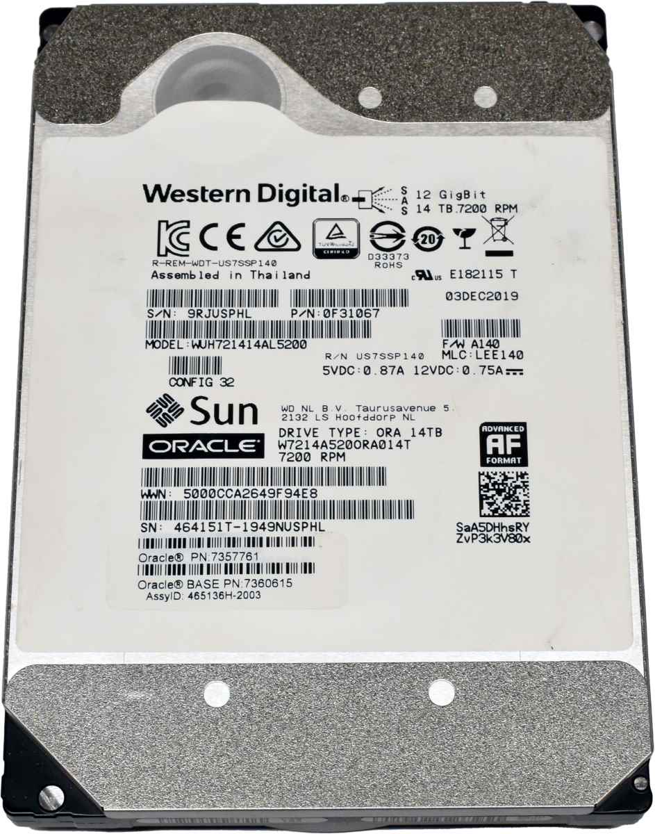 WD Sun Oracle 14TB 3,5" SAS 12G 7,2K HDD Festplatte WUH721414AL5200 7357761 Western Digital 14TB 3,5" SAS 12G 7,2K HDD Festplatte WUH721414AL5200 0F31067