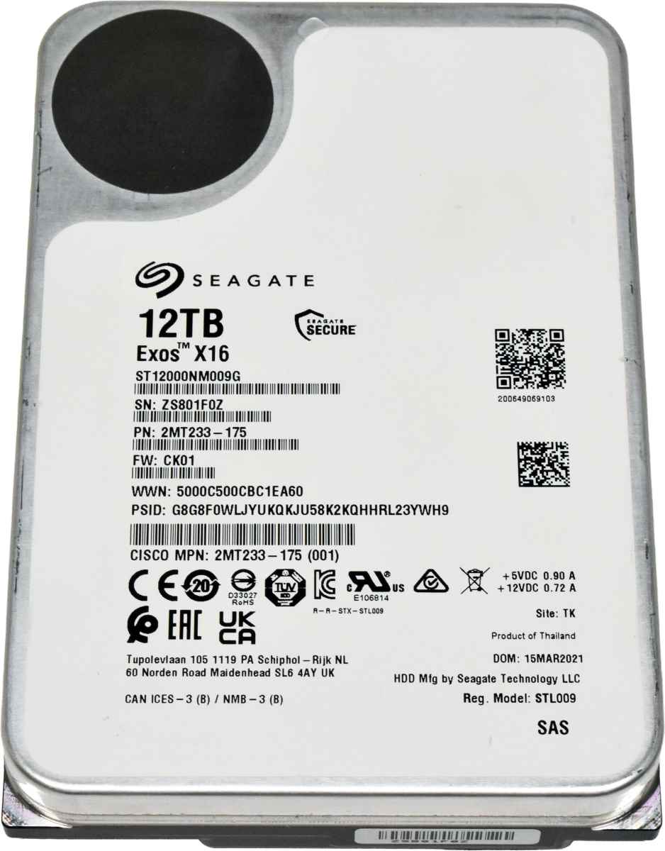 Seagate Exos X16 12TB 2MT233-175 ST12000NM009G 3,5" 7.2K 12G SAS HDD
