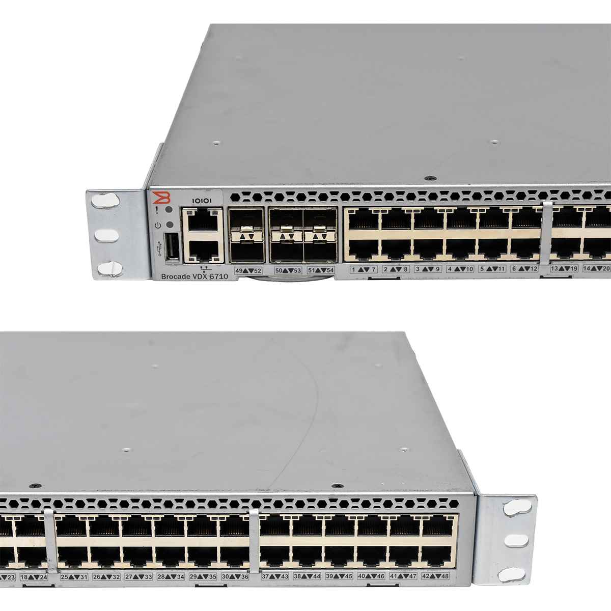 Brocade VDX 6710 BR-VDX6710-54-F 80-1004843-04 48-Port 1G RJ-45 FCoE Switch 6x 10G SFP+ Rack Ears Brocade VDX 6710 BR-VDX6710-54-F 80-1004843-04 48-Port 1G RJ-45 FCoE Switch 6x 10G SFP+ Rack Ears