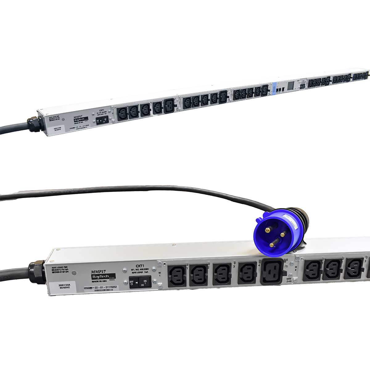 BayTech MMP17 Rack PDU Metered Single-Phase Null HE 24A 230V 24x C13 6x C19 integrated locking clips BayTech MMP17 Rack PDU Metered Single-Phase Null HE 24A 230V 24x C13 6x C19 integrated locking clips