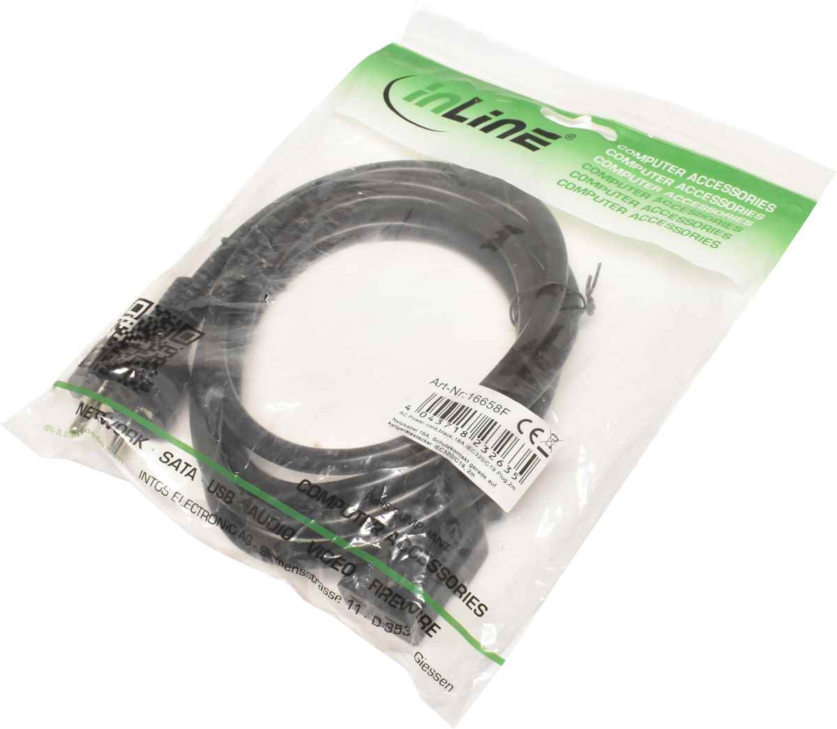 InLine 2m IEC320 / C19 16A 16658F 3G1.5mm schwarz Netzkabel NEU