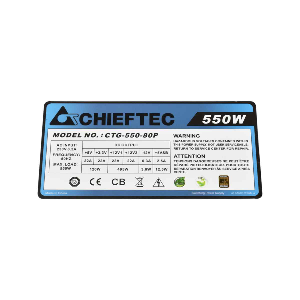 ChiefTec A-80 Series CTG-550-80P 550W ATX Netzteil