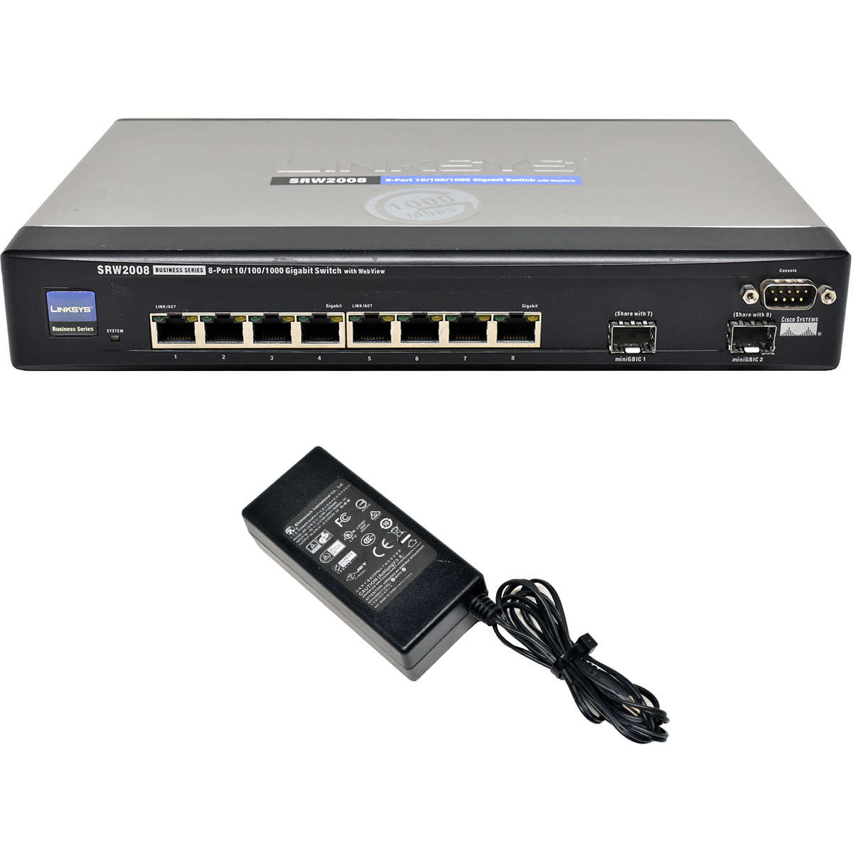 Linksys-SRW2008-8-Port-RJ-45-GE-Switch-2x-1G-SFP-C-001.jpg Linksys SRW2008 8-Port RJ-45 GE Switch 2x 1G SFP Combo +PSU