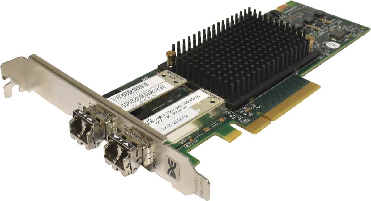 Cisco Emulex UCSC-PCIE-BD16GF Dual-Port 16GB FC PCIe 3.0 x8 Host Bus Adapter 30-100212-01 + 2x GBIC FP Cisco Emulex UCSC-PCIE-BD16GF Dual-Port 16GB FC PCIe 3.0 x8 Host Bus Adapter 30-100212-01 + 2x GBIC FP
