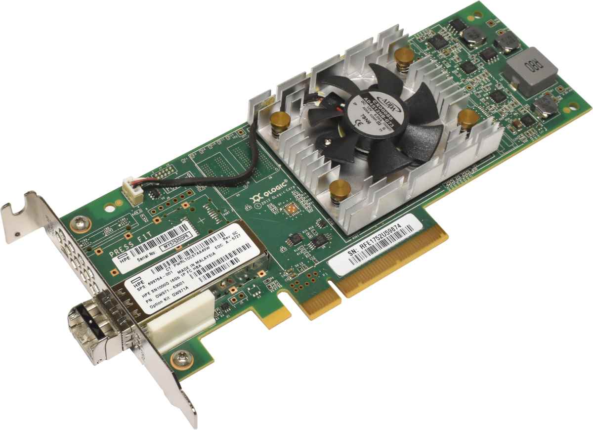HP Qlogic SN1000Q QLE2660-HP Single-Port FC 16Gb PCle x8 Network Adapter LP 699764-001 + GBIC HP Qlogic SN1000Q QLE2660-HP Single-Port FC 16Gb PCle x8 Network Adapter LP 699764-001 + GBIC