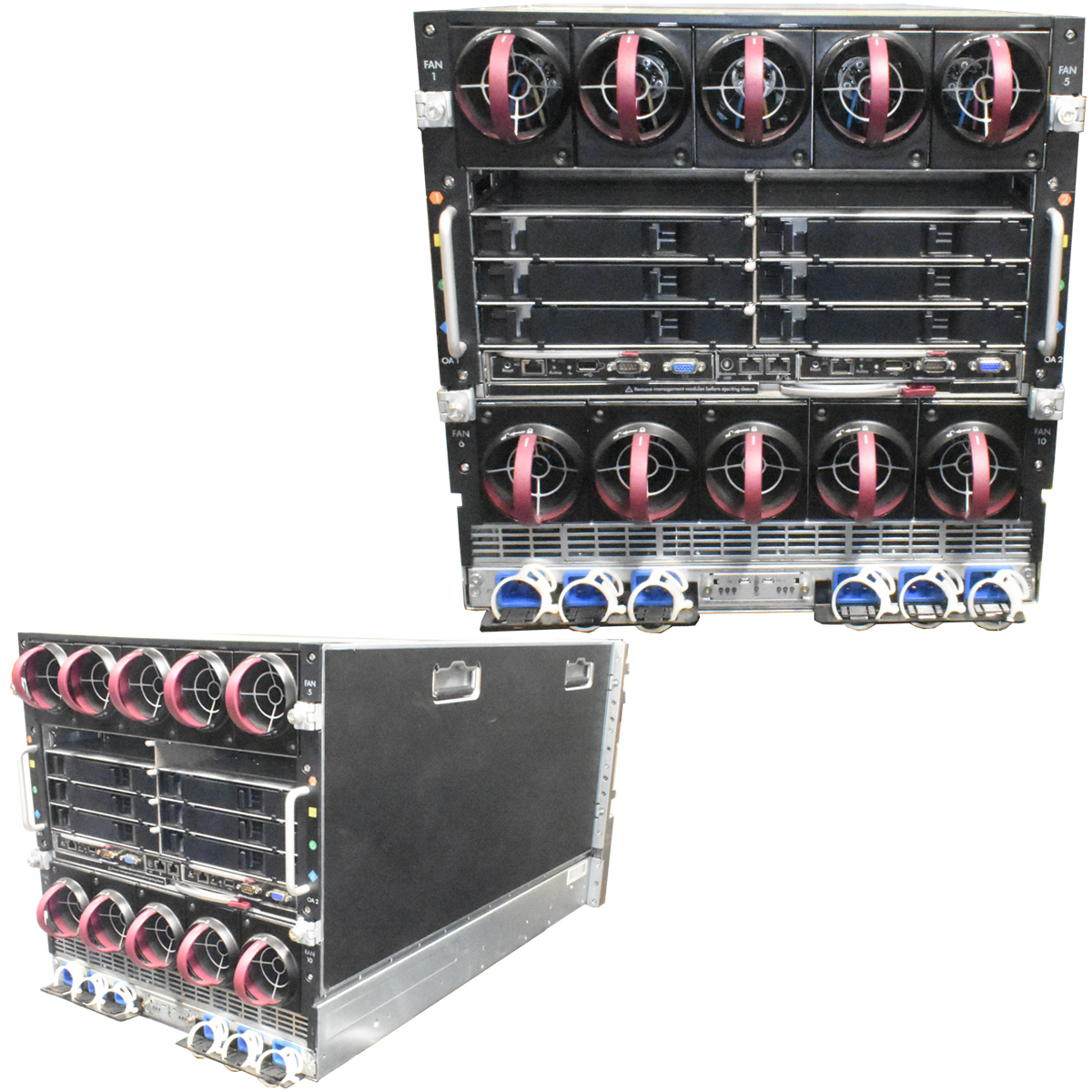 HP BladeSystem c7000 Enclosure 681844-B21 712987-B21 10xFan 6xPower Supply 2x 708046-001 1x 407295-504 HP BladeSystem c7000 Enclosure 16x BL460c G9 No RAM NO CPU