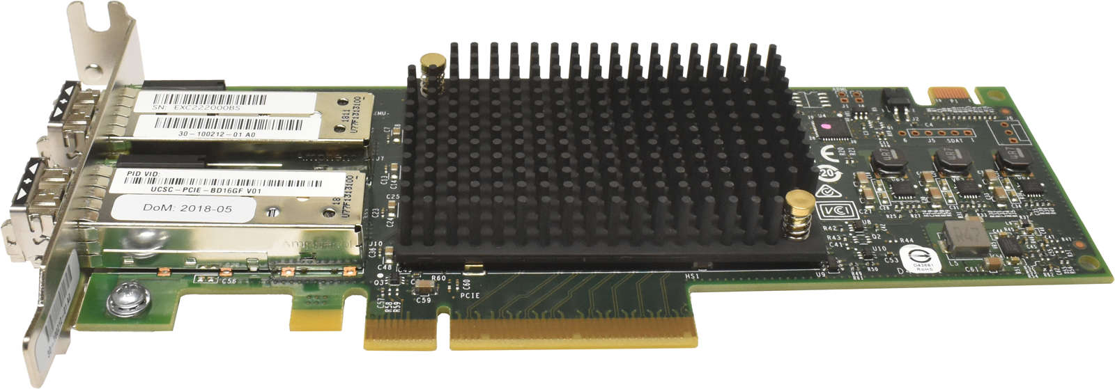 Cisco-Emulex-UCSC-PCIE-BD16GF-Dual-Port-16GB-FC-PC-003.jpg Cisco Emulex UCSC-PCIE-BD16GF Dual-Port 16GB FC PCIe 3.0 x8 Host Bus Adapter 30-100212-01 + 2x GBIC LP