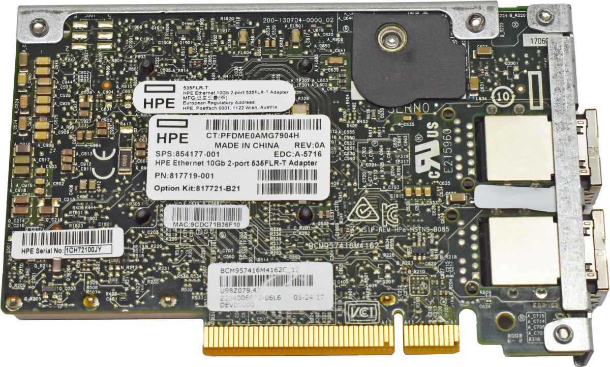 HP Broadcom 854177-001 BCM957416M4162C 2-Port RJ-45 10GE 535FLR-T Adapter PCIe x8 HP Broadcom 854177-001 BCM957416M4162C 2-Port RJ-45 10GE 535FLR-T Adapter PCIe x8