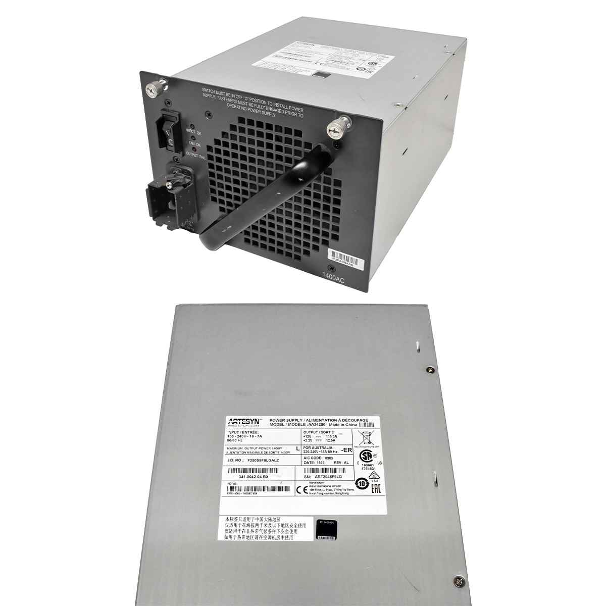 Cisco Artesyn Power Supply PWR-C45-1400AC AA24280 for Catalyst 4500 Cisco Artesyn Power Supply PWR-C45-1400AC AA24280 for Catalyst 4500