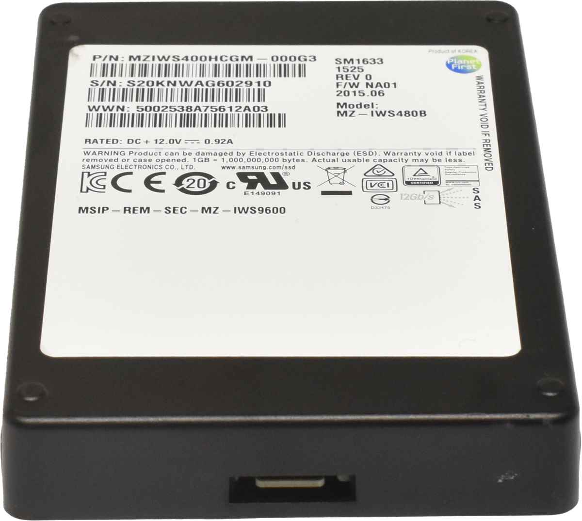 Samsung SM1633 400GB 2.5" 12Gbps SAS SSD MZ-IWS480B Samsung SM1633 400GB 2.5" 12Gbps SAS SSD MZ-IWS480B