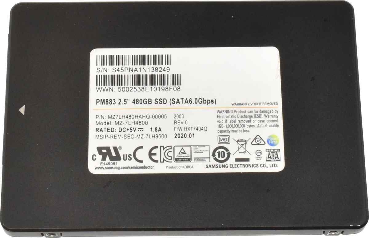 Samsung PM883 480GB 2.5“ 6Gbps SATA SSD MZ-7LH4800 MZ7LH480HAHQ-00005 Server Storage