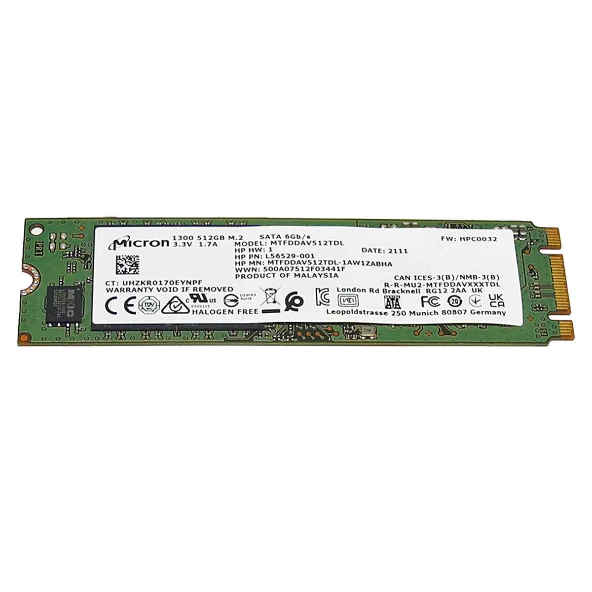 HP Micron MTFDDAV512TDL Solid State Drive (SSD) 512 GB M.2 2280 SATA L56529-001