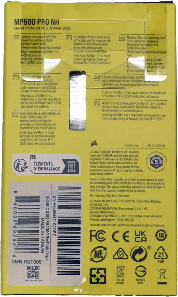 Corsair MP600 Pro NH Gen4 PCIe x4 M.2 NVMe SSD 8TB NEU!