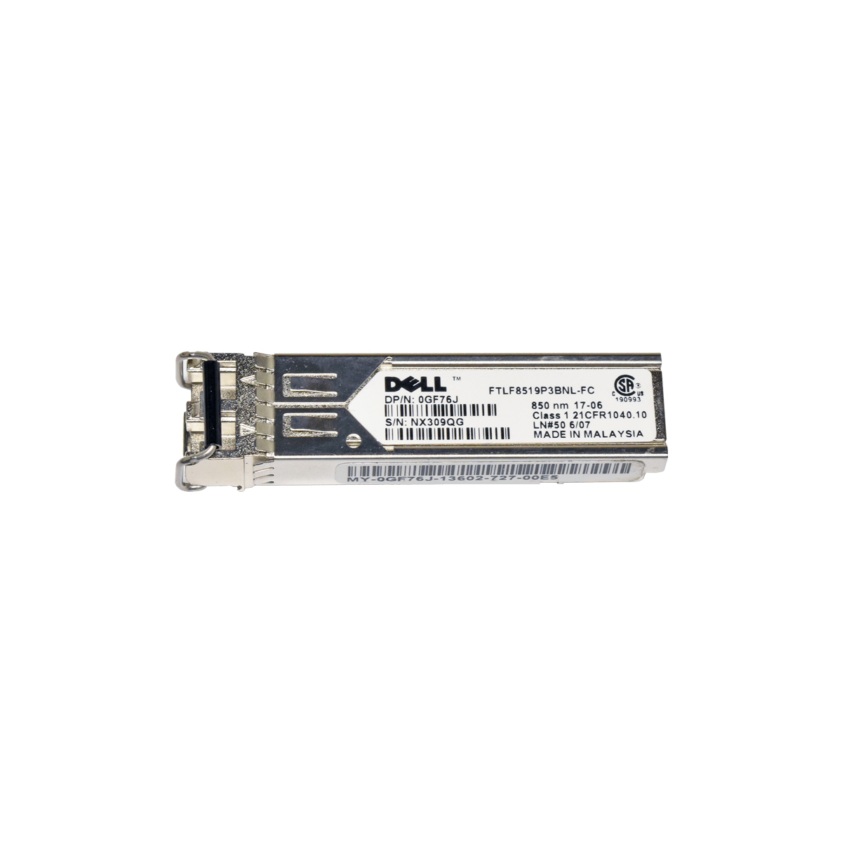 Dell 0GF76J FTLF8519P3BNL-FC 1000Base-SX 850nm Mini GBIC SFP Transceiver Dell 0GF76J FTLF8519P3BNL-FC 1000Base-SX 850nm Mini GBIC SFP Transceiver