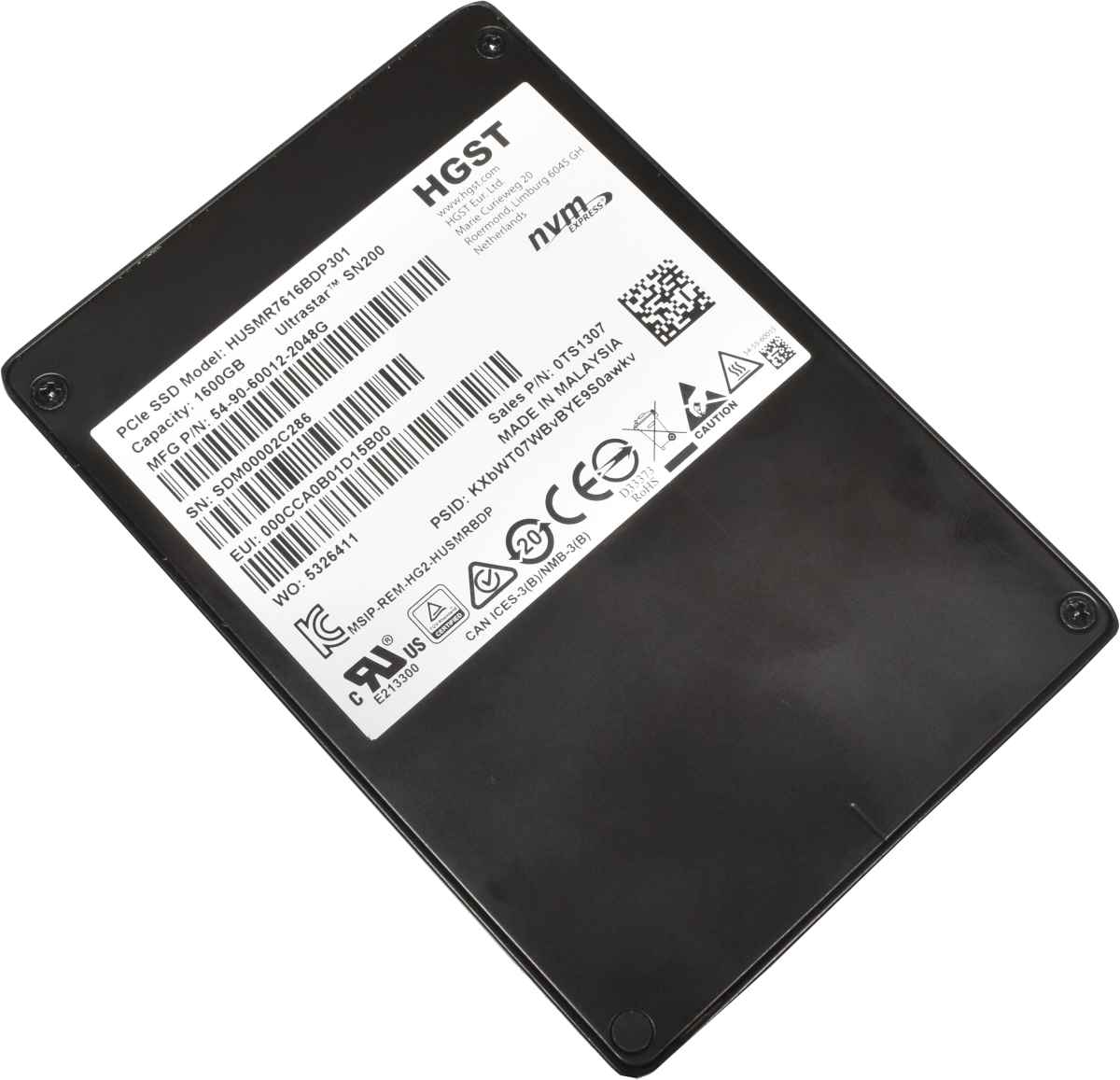 HGST 1.6TB 2.5" SAS SSD NVMe HUSMR7616BDP301 0TS1307