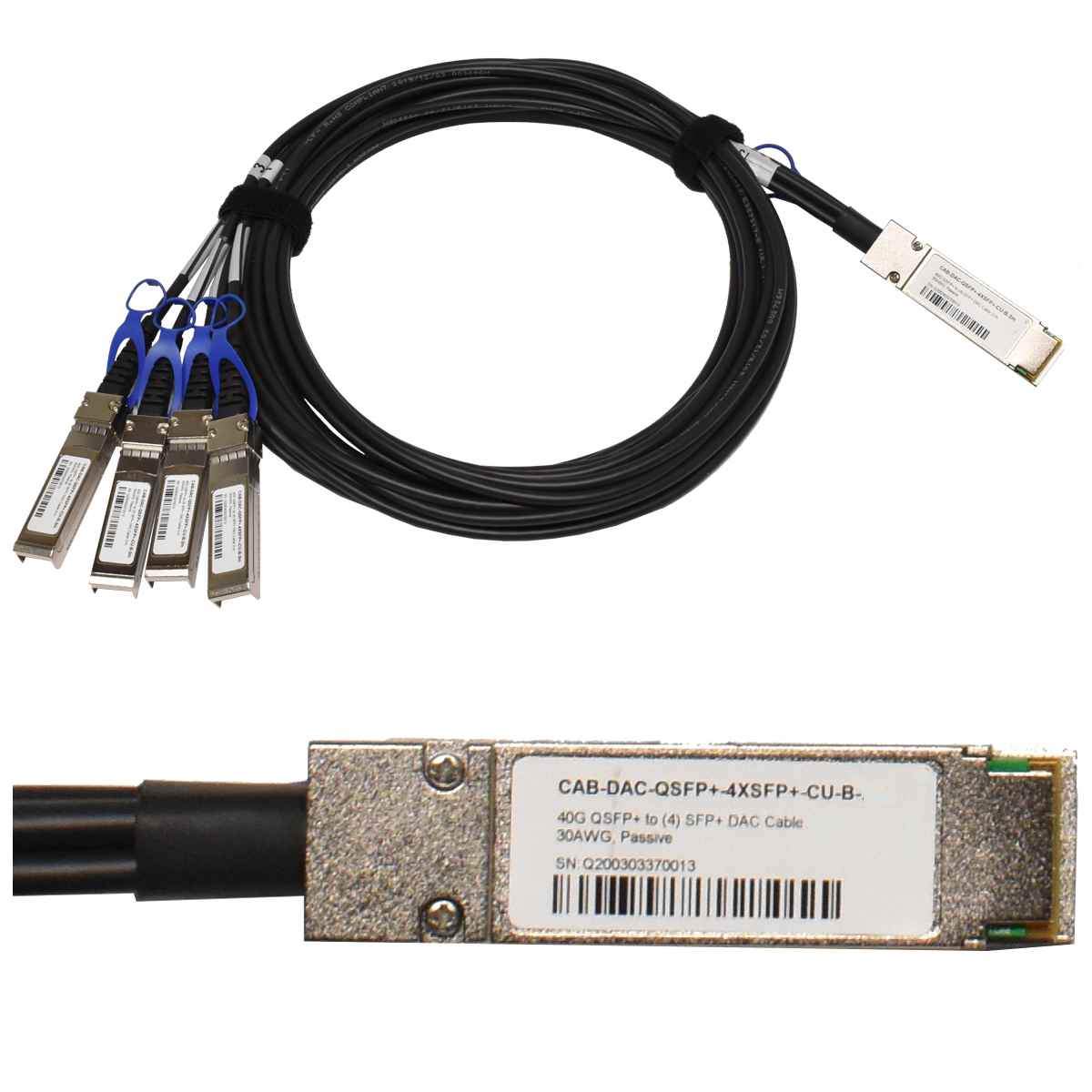 Datenkabel 2,5m 40G QSFP+ - 4x 10G SFP+ DAC Cable 30AWG passive Breakout PULLTAB 4x HP Mellanox ConnectX-3 546SFP+ 2Port + 3m 40G QSFP+ - 4x 10G SFP+ DAC Cable