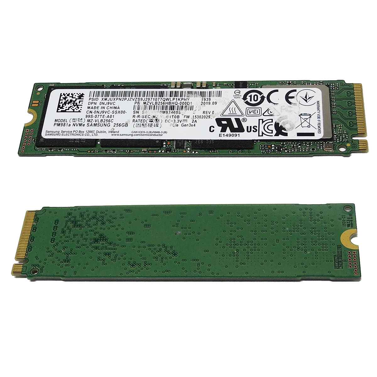 Dell 0NJ9VC Samsung PM981a MZ-VLB256C SSD 256GB M.2 2280 PCIe Gen3.0 x4 NVMe