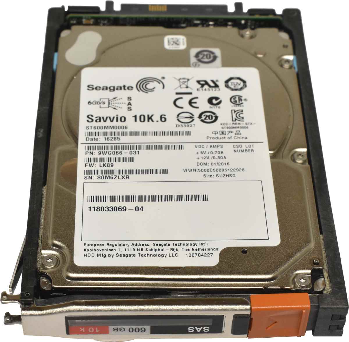 EMC Seagate 600GB 2.5" 10K 6G SAS HDD Festplatte ST600MM0006 9WG066-031 mit EMC Rahmen EMC Seagate 600GB 2.5" 10K 6G SAS HDD Festplatte ST600MM0006 9WG066-031 mit EMC Rahmen