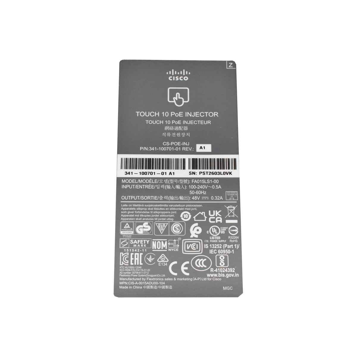 Cisco Touch 10 PoE Injector FA015LS1-00 341-100701-01 + Netzkabel