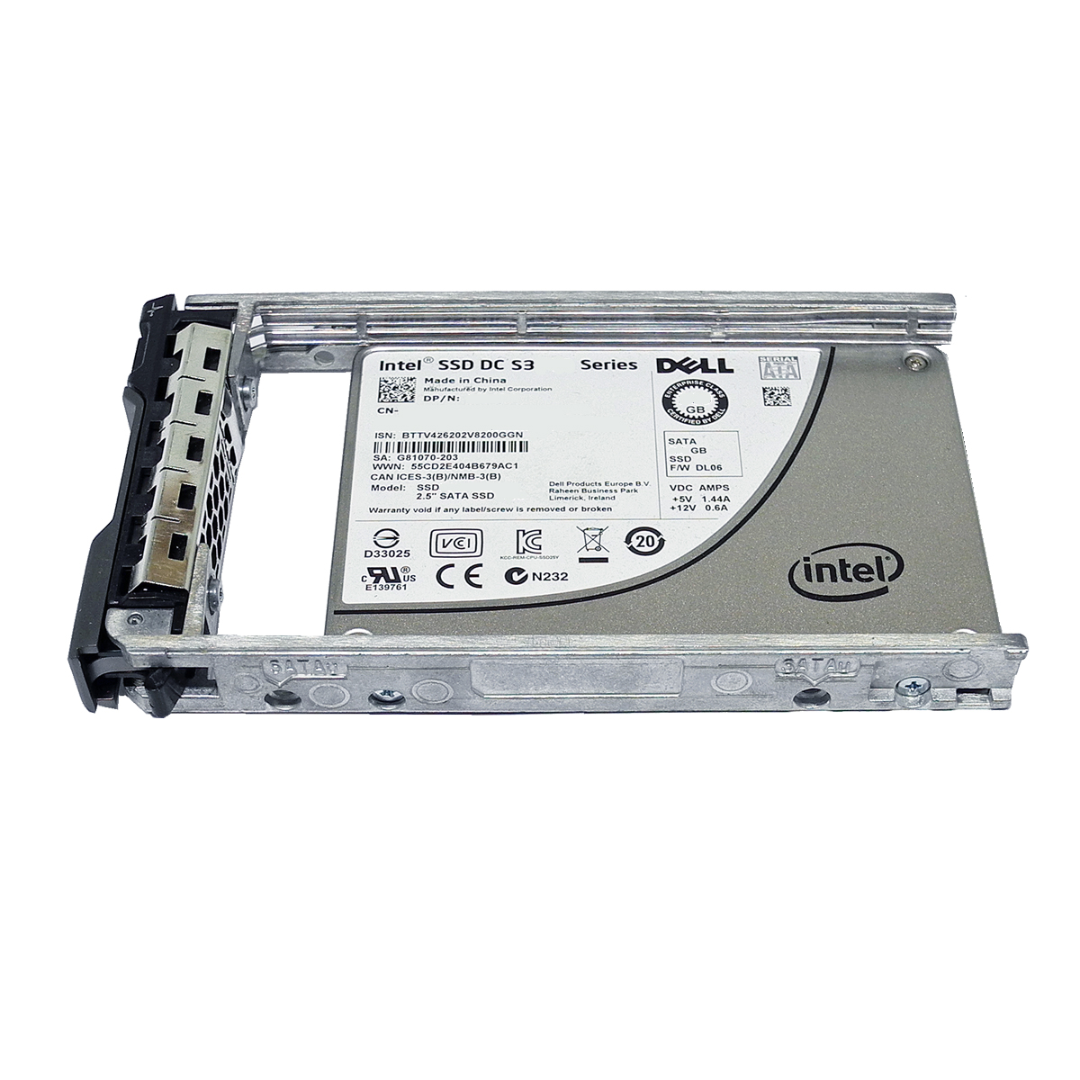 Dell Intel SSD DC S3610 Series 400GB 2.5 Zoll 6Gb SATA SSDSC2BX400G4R mit Rahmen Dell Intel SSD DC S3610 Series 400GB 2.5" 6Gb SATA SSDSC2BX400G4R Server Storage