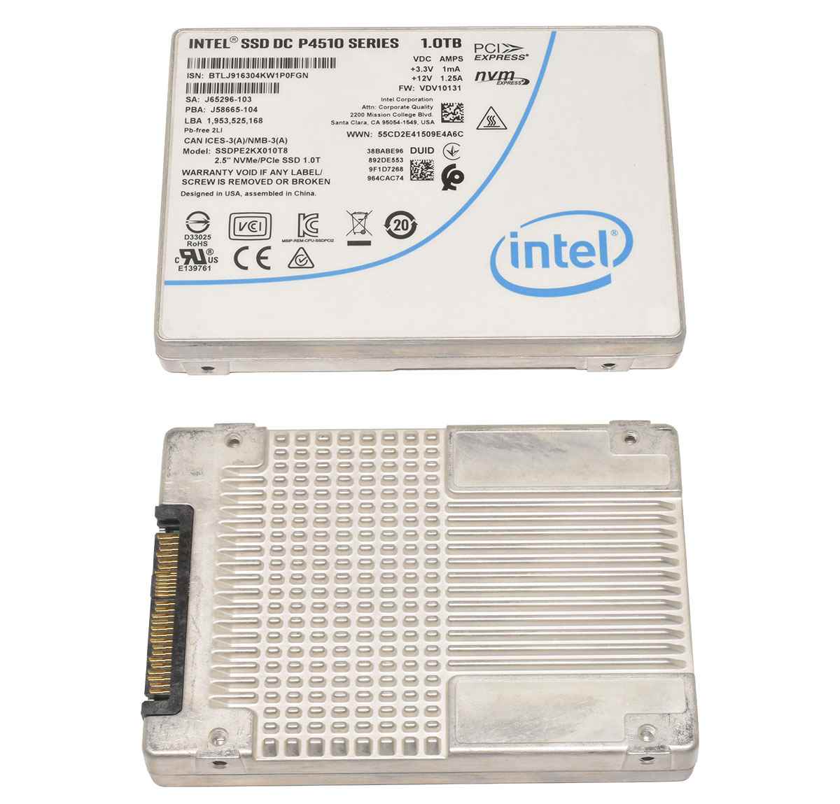 Intel SSD DC P4510 Series 1TB 2.5" NVMe / PCle SSDPE2KX010T8 Intel SSD DC P4510 Series 1TB 2.5" NVMe / PCle SSDPE2KX010T8