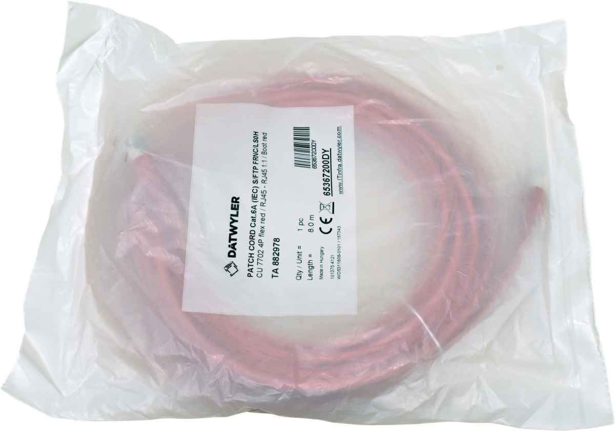 Dätwyler 8m 65367200DY Copper Patch Cord RJ-45 Cat.6A IEC red NEW NEU