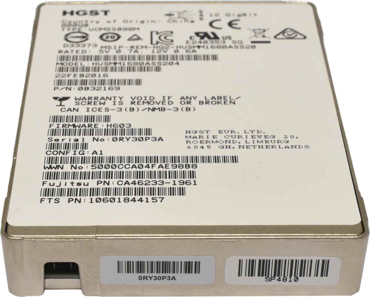 Fujitsu HGST 800GB 2.5" 12G SAS SSD HUSMM1680ASS204 0B32169 CA46233-1961