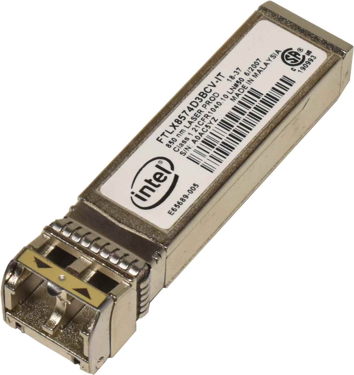 Intel Finisar FTLX8574D3BCV-IT SFP+ 10Gb 850nm Transceiver E65689-005 Intel Finisar FTLX8574D3BCV-IT SFP+ 10Gb 850nm Transceiver E65689-005