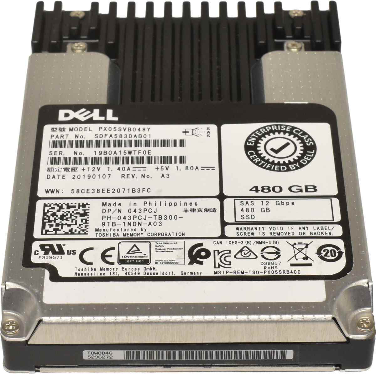 Dell 480GB 2.5" 12G SAS SSD PX05SVB048Y 043PCJ Dell 480GB 2.5" 12G SAS SSD PX05SVB048Y 043PCJ